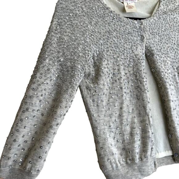 LeRok 100% Cashmere Sequin Cardigan Sweater Medium Gray Sparkle Embellished - Picture 7 of 7